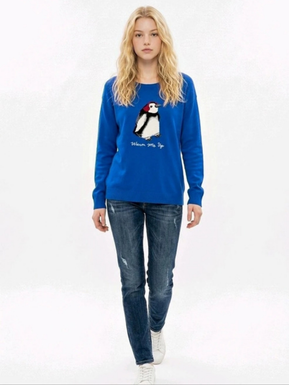 Talbots  Womens Medium Blue  Lambswool Penguin Warm Me Up  Winter Sweater